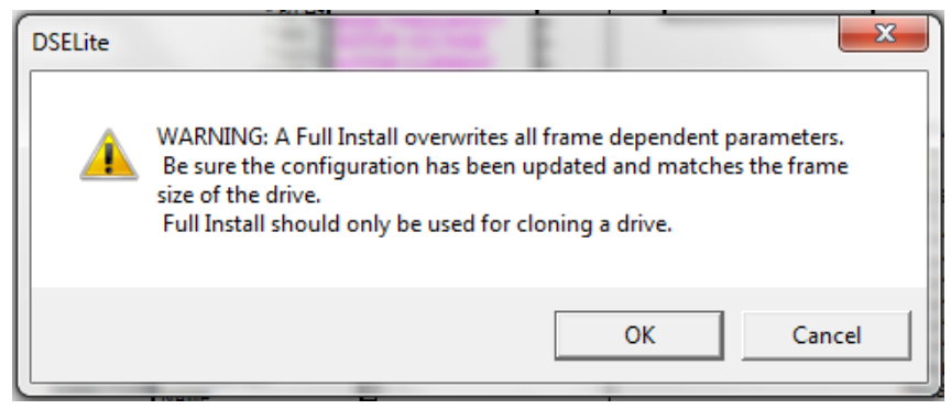 DseLite Warning Full Install overwrites all frame dependent parameters DseLite Warning Full Install overwrites all frame dependent parameters