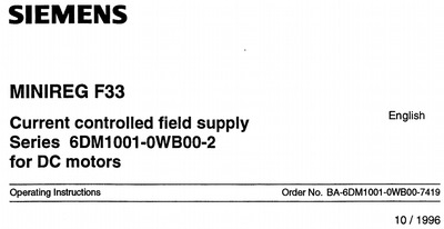 Siemens MINIREG F33 Operating Instructions Current controlled field su Siemens MINIREG F33 Operating Instructions Current controlled field su