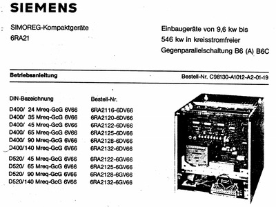 SIMOREG 6RA21 compact units Built-in devices from 9.6 kW to 546 kW