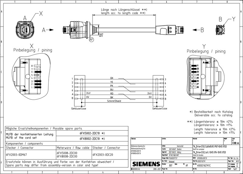 SIEMENS Signal cables DRIVE-CLiQ