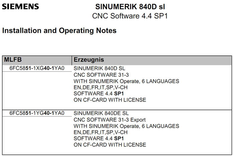 SIEMENS SINUMERIK 840D sl  CNC Software 4.4 SP1 Installation and Opera